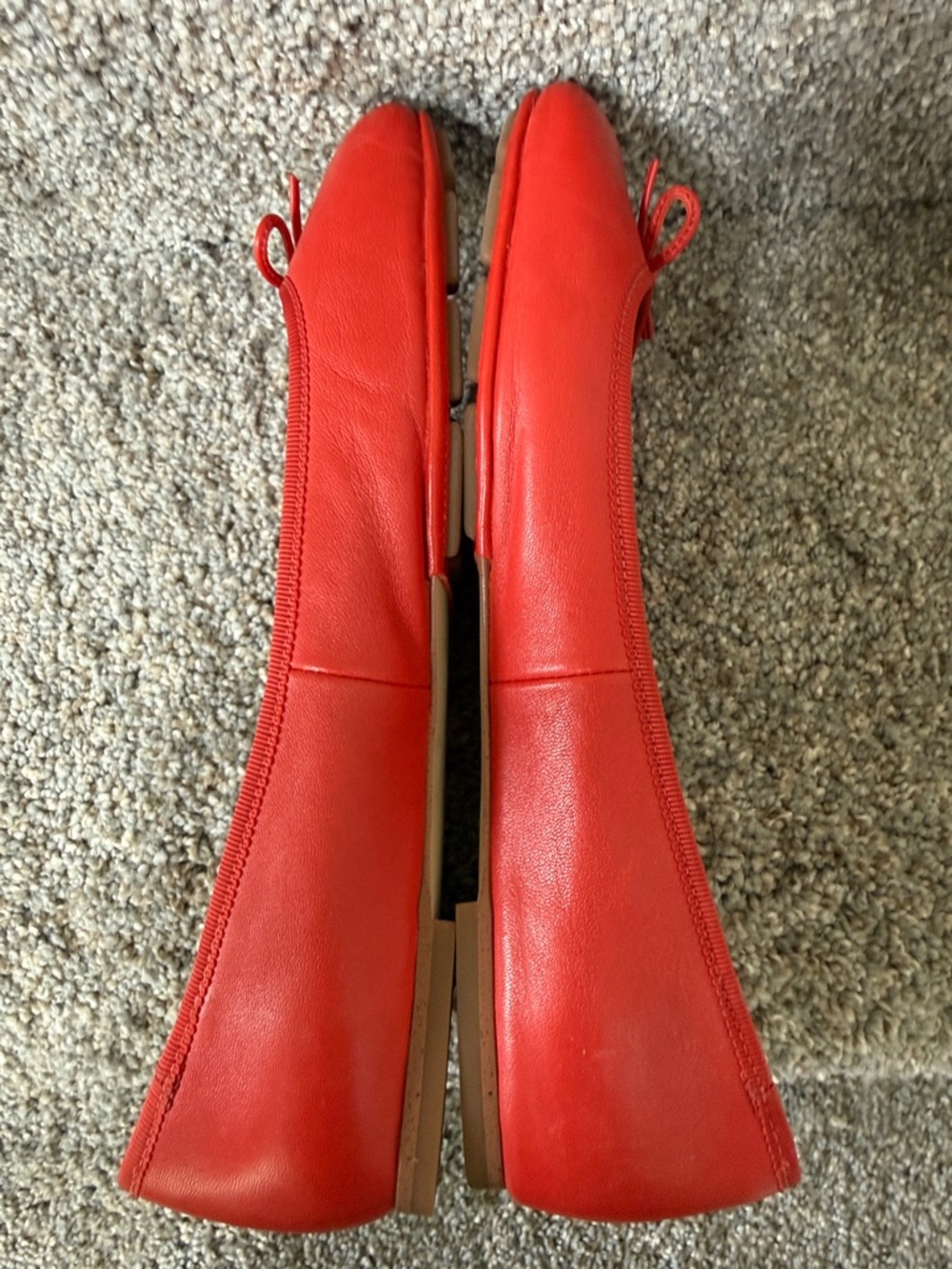 Tory Burch Orange/Red Leather Bow Ballet Flats - Picture 4 of 8